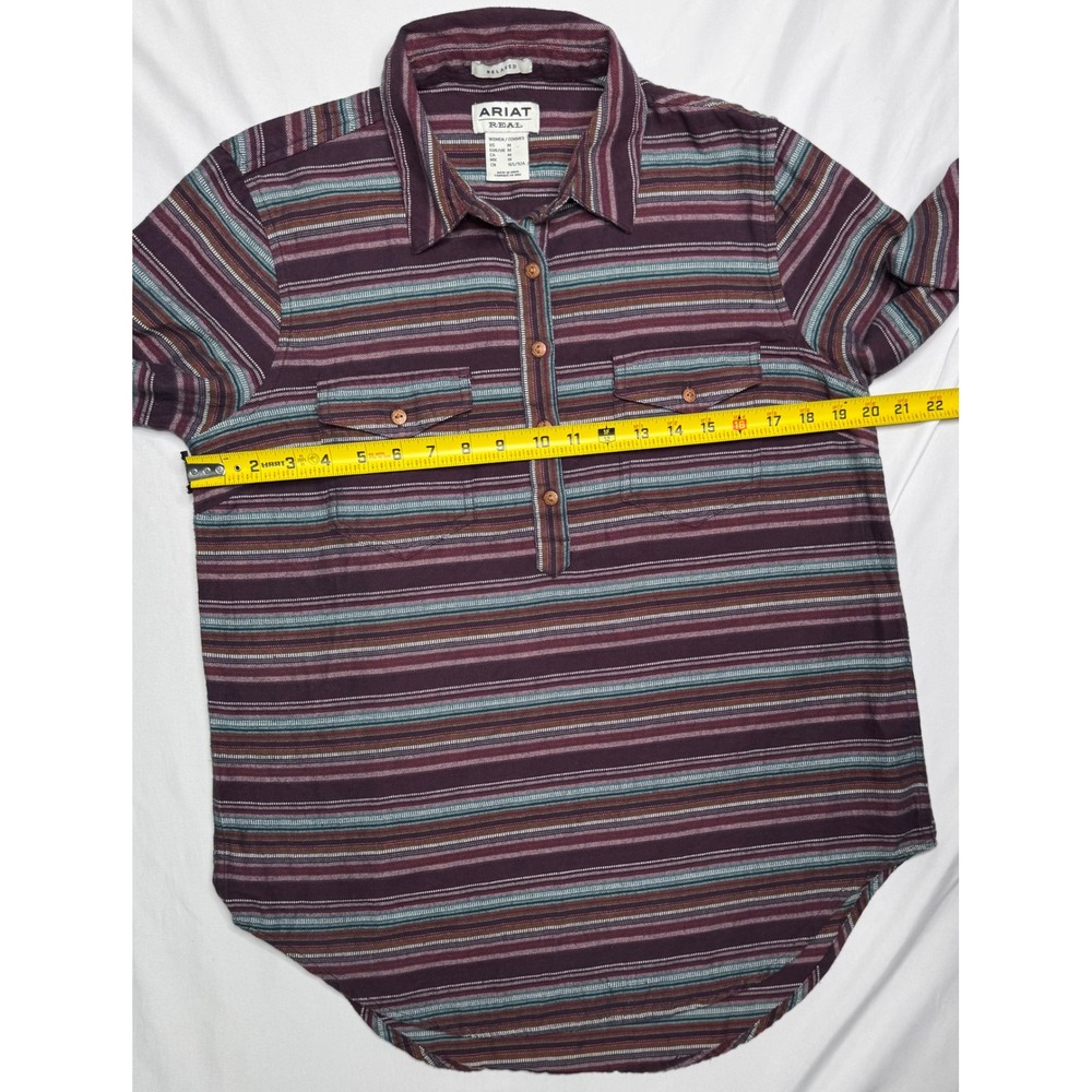 Ariat Real Billie Jean Popover Shirt Womens Medium Striped Flannel Western - Picture 6 of 7